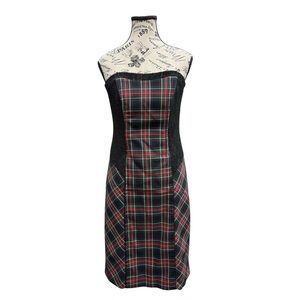 Tristan Strapless Plaid Dress with Lace Detail